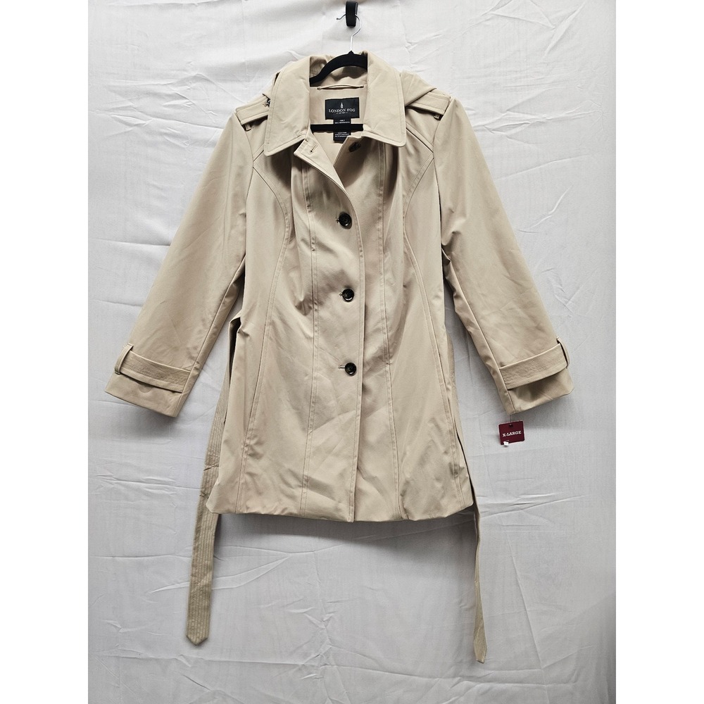 LONDON FOG Women’s Hooded Belted Trench Coat // XL